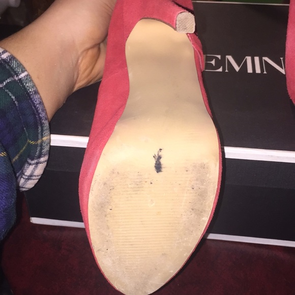 Red Strap Suede Heels - Picture 2 of 5